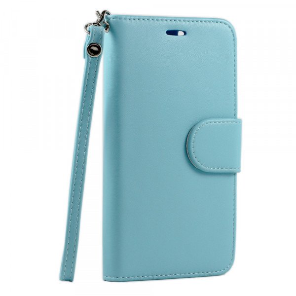 Wholesale iPhone 6 Plus 5.5 Folio Flip Leather Wallet Case with Strap (Blue)